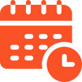 Calendar and clock icon in orange